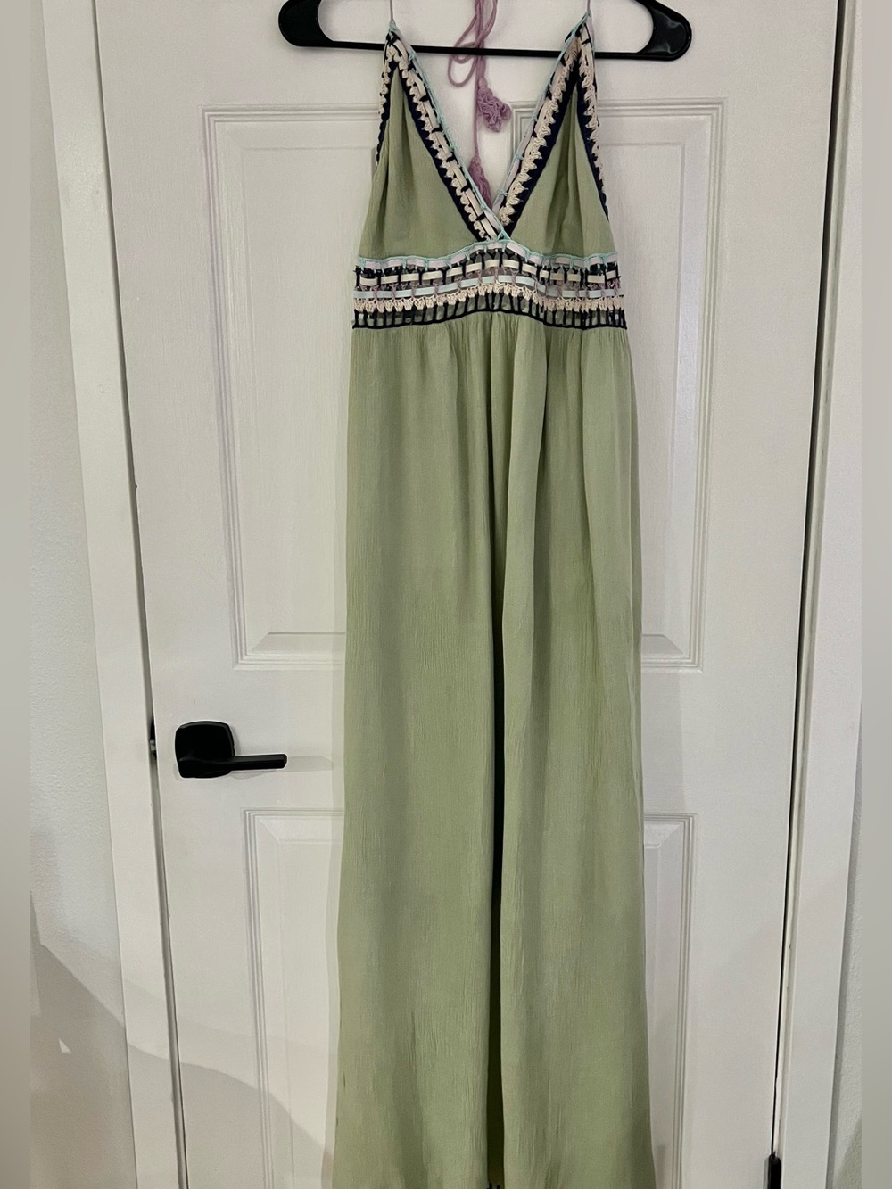 Indigo Rein Sage Green Boho Maxi Dress Halter Tassel Tie Indie Fairy Cottage XL